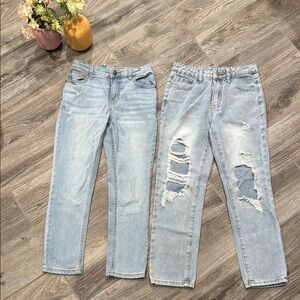 Girls’ Light Blue Denim Bundle - Distressed & Faded (1 like new, 1 used/flawed)